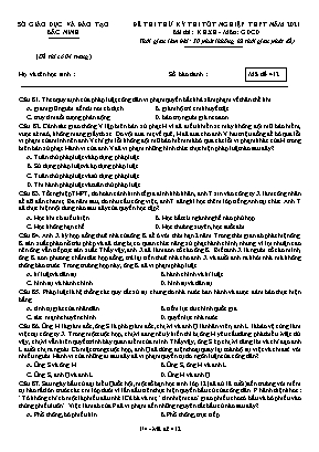 Đề thi thử Tốt nghiệp THPT môn Giáo dục công dân - Mã đề 412 - Năm học 2020-2021 - Sở giáo dục và đào tạo Bắc Ninh (Có đáp án)